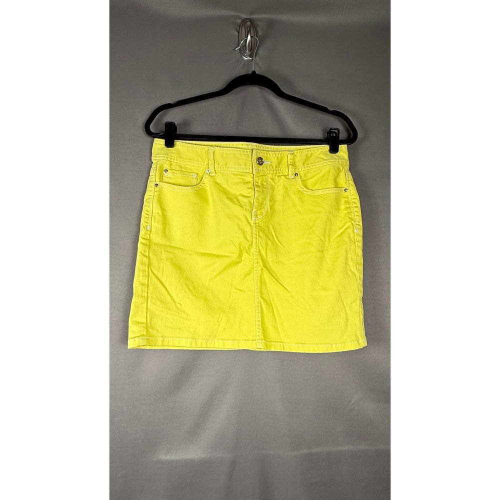 Cache Denim Mini Skirt Womens 8 Yellow Stretch Cotton Lyocell Blend Five Pocket